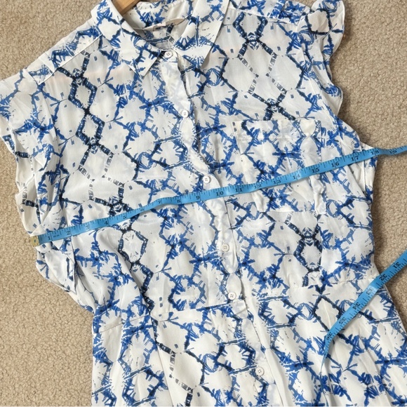 Rebecca Taylor Silk Maxi Dress Button Front Short Flutter Sleeve Blue White Sz 8 - Picture 9 of 16